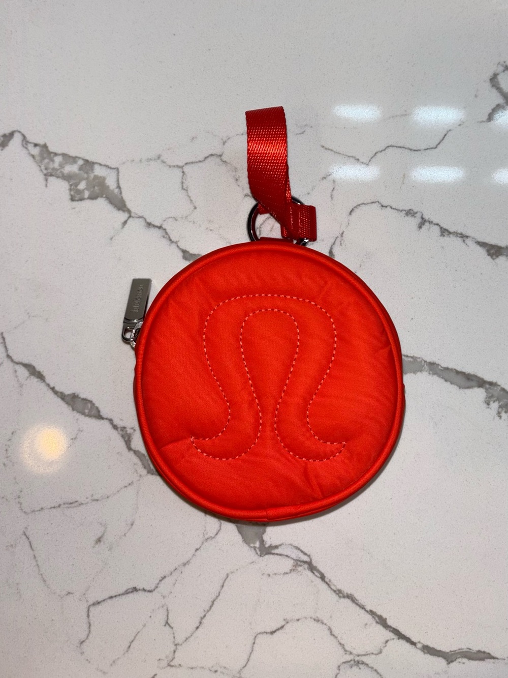 Lululemon Orange Round Zip Pouch with Loop